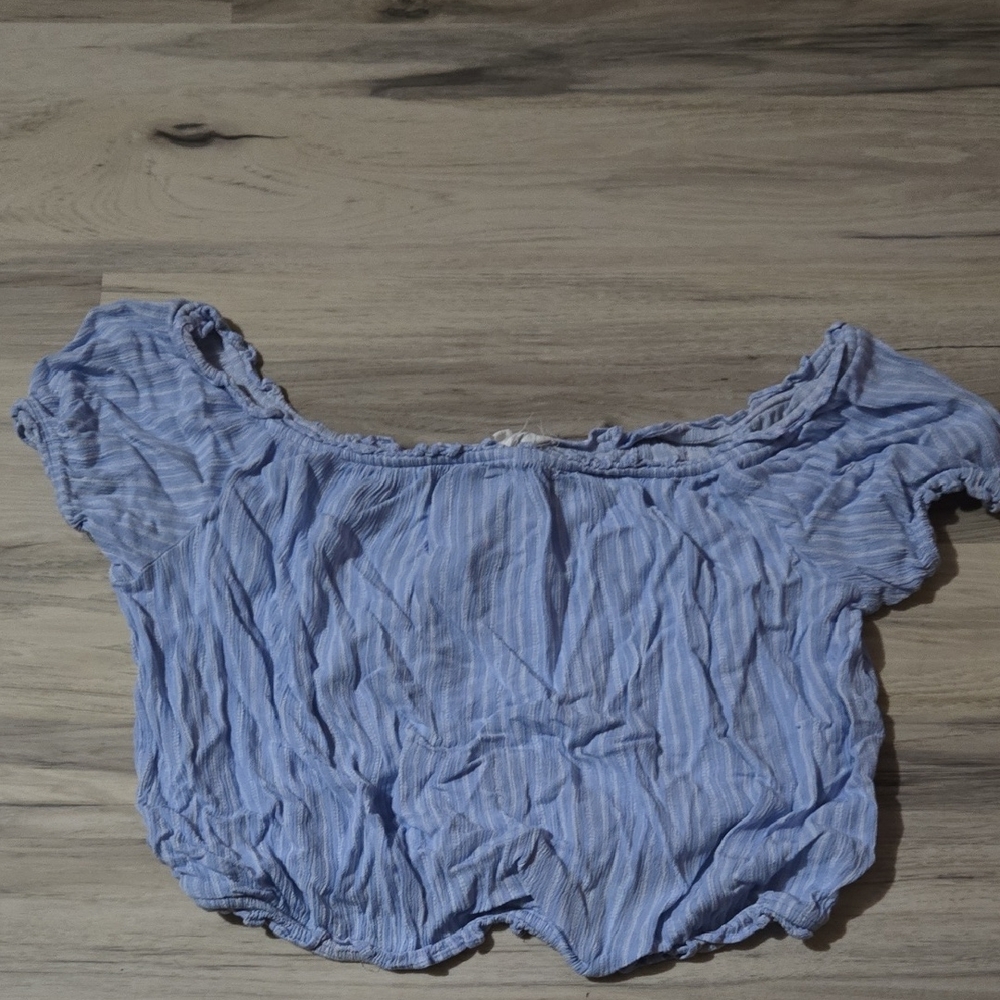 Pink Rose Blue Smocked Ruched Blouse